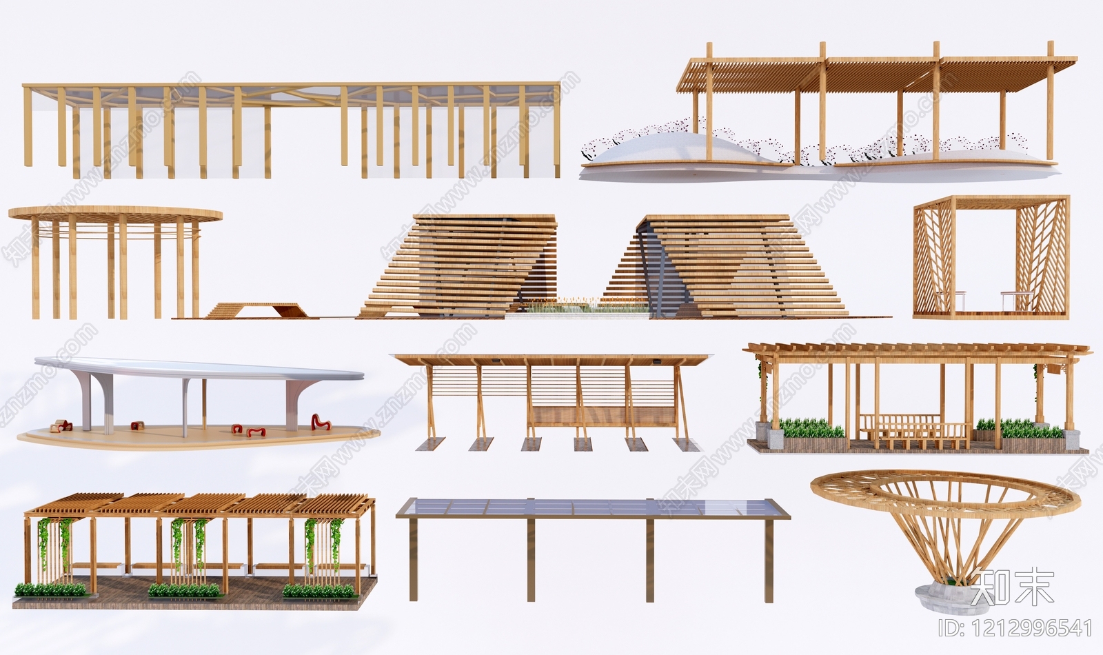 原木风廊架SU模型下载【ID:1212996541】