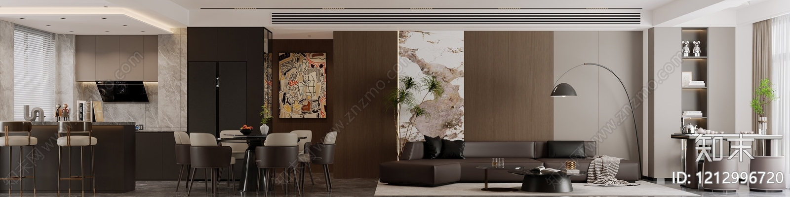 现代简约大平层客餐厅3D模型下载【ID:1212996720】