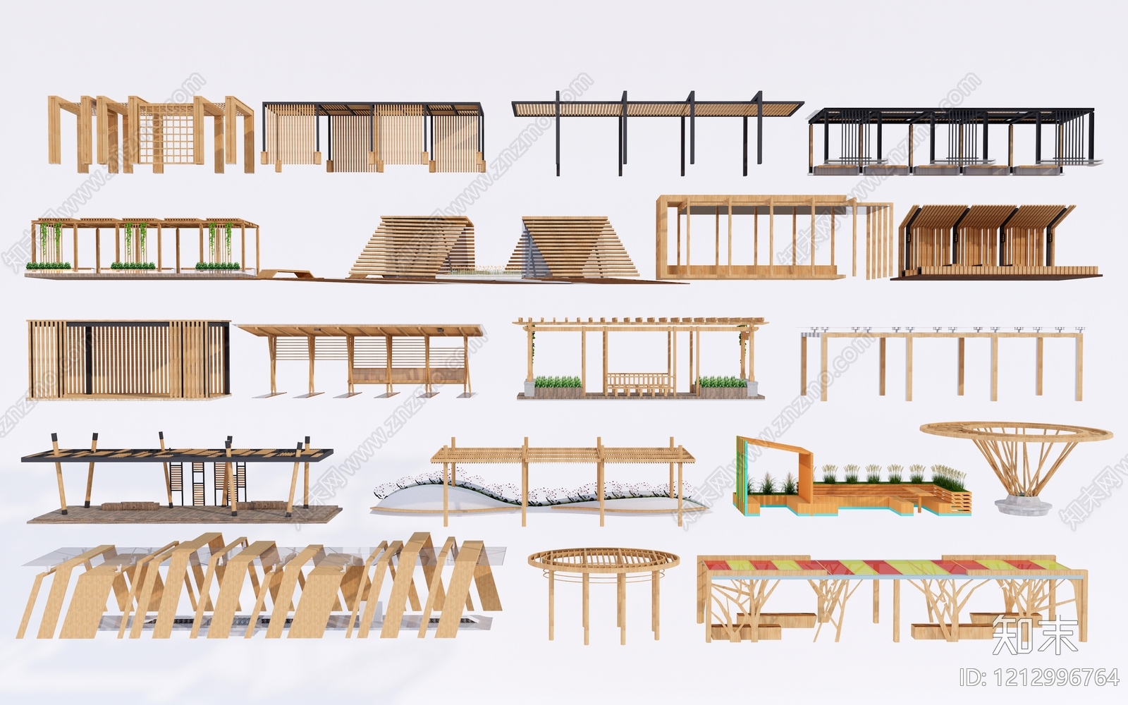 原木风廊架SU模型下载【ID:1212996764】