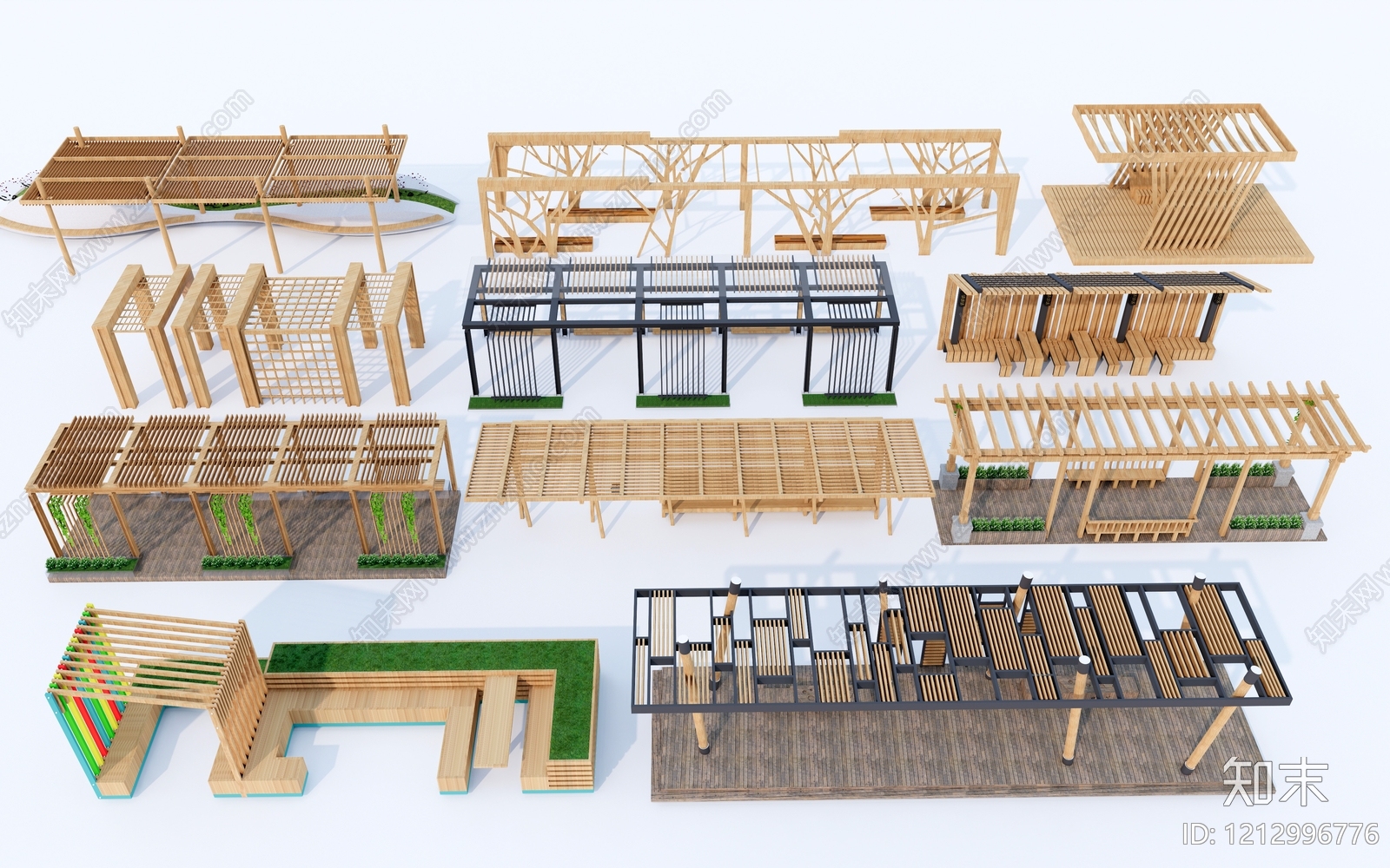 原木风廊架SU模型下载【ID:1212996776】