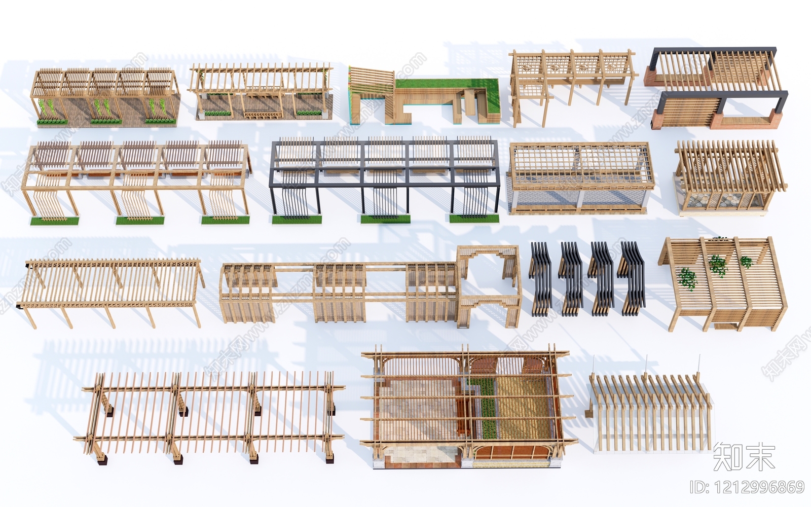 原木风廊架SU模型下载【ID:1212996869】