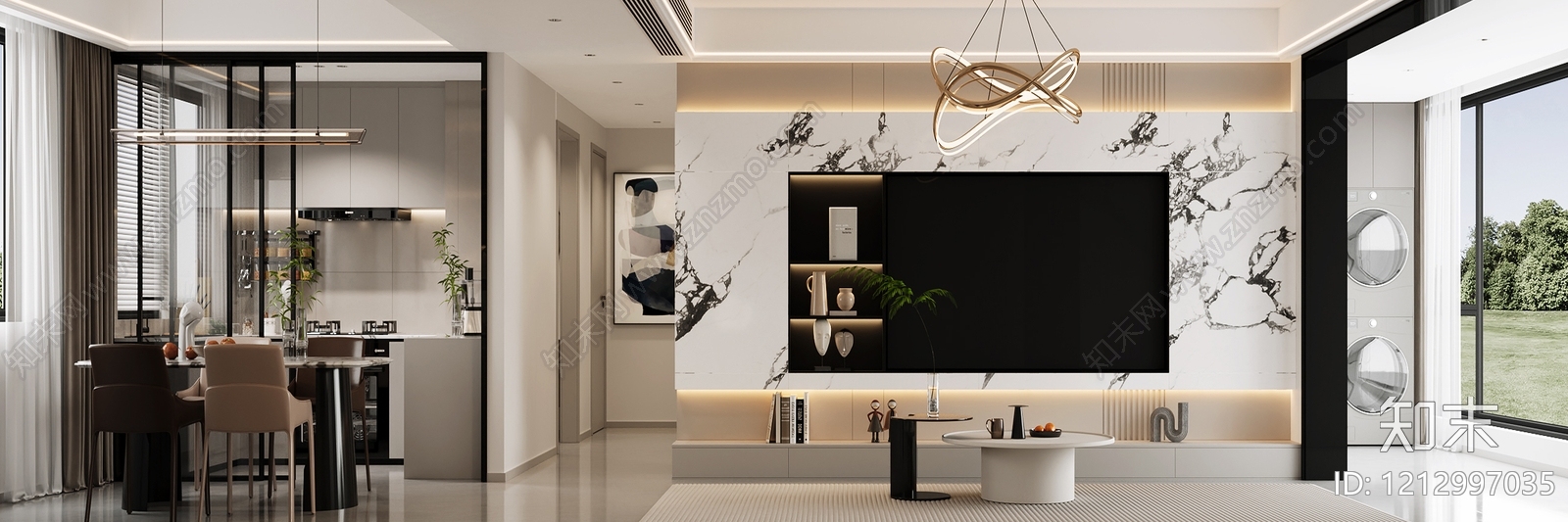 现代简约大平层客餐厅3D模型下载【ID:1212997035】