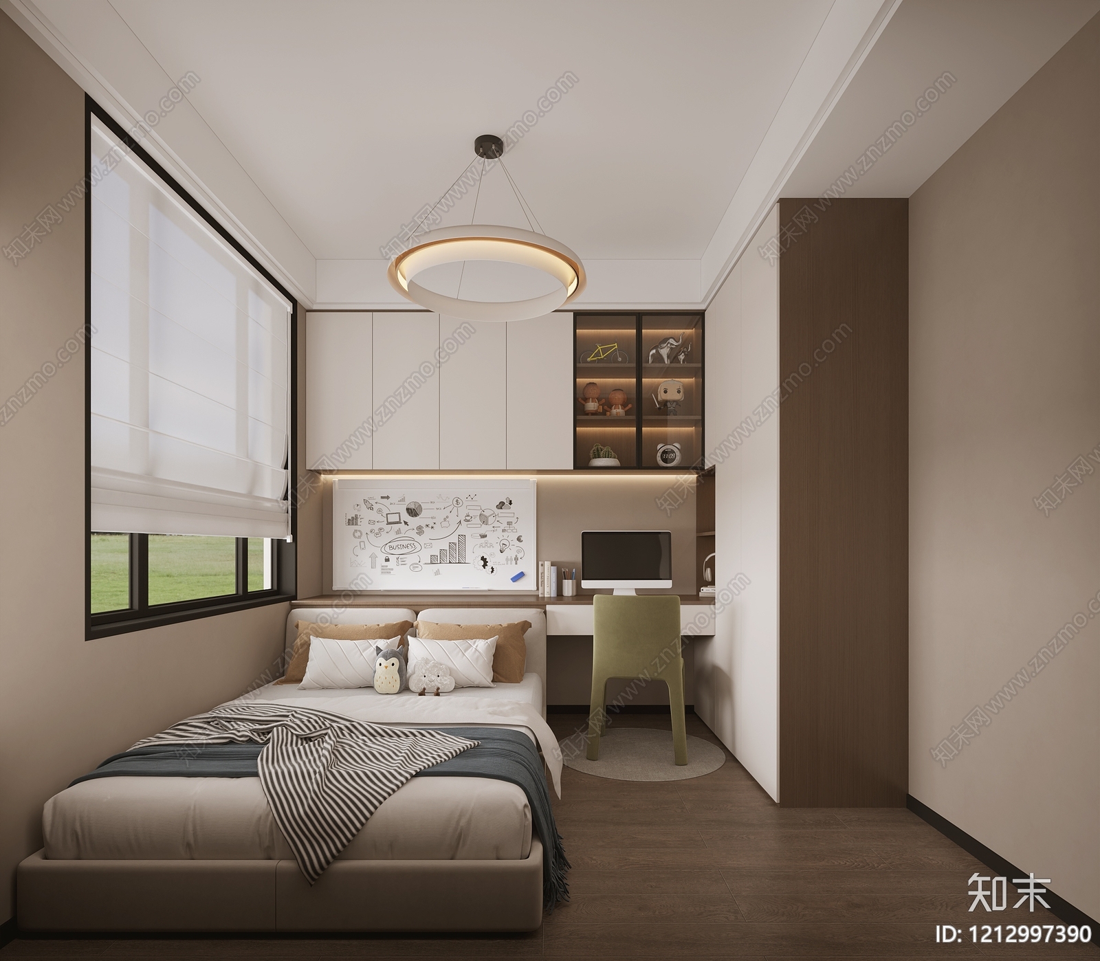 现代简约男孩房3D模型下载【ID:1212997390】