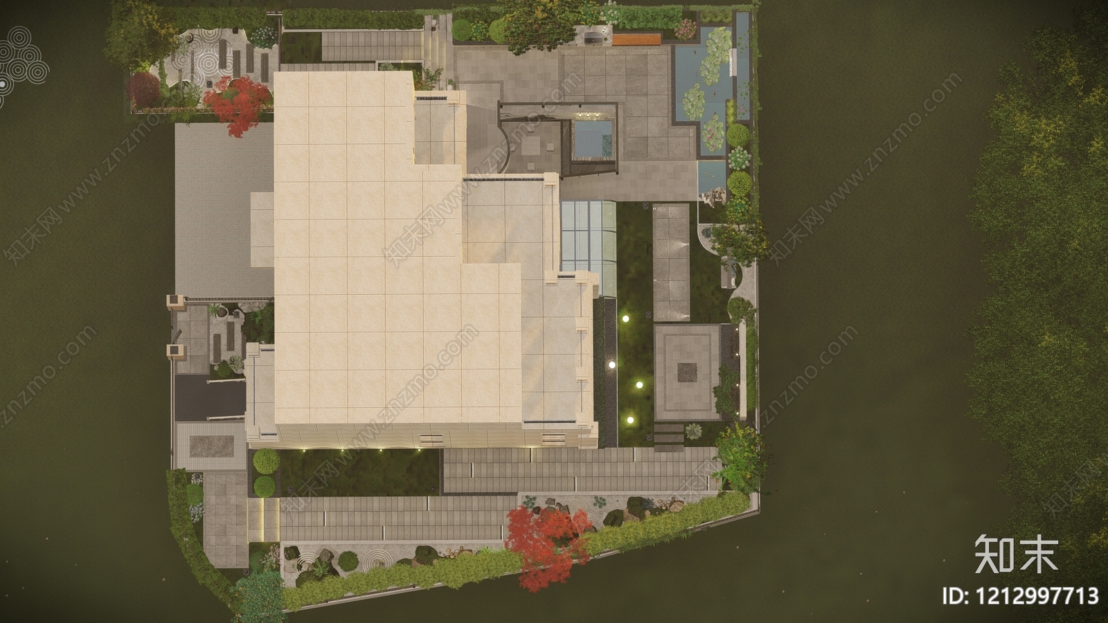 新中式别墅庭院SU模型下载【ID:1212997713】