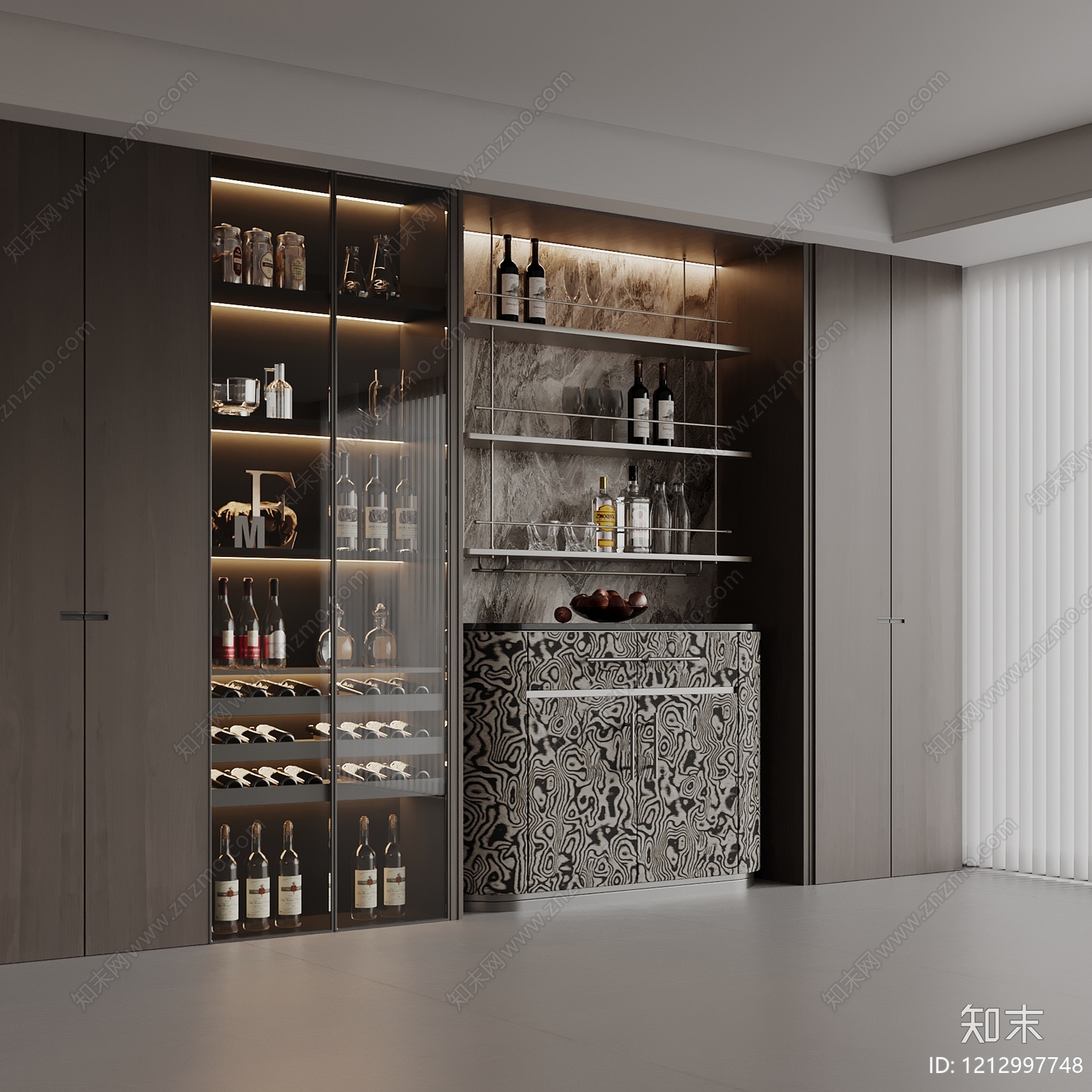 意式极简酒柜SU模型下载【ID:1212997748】