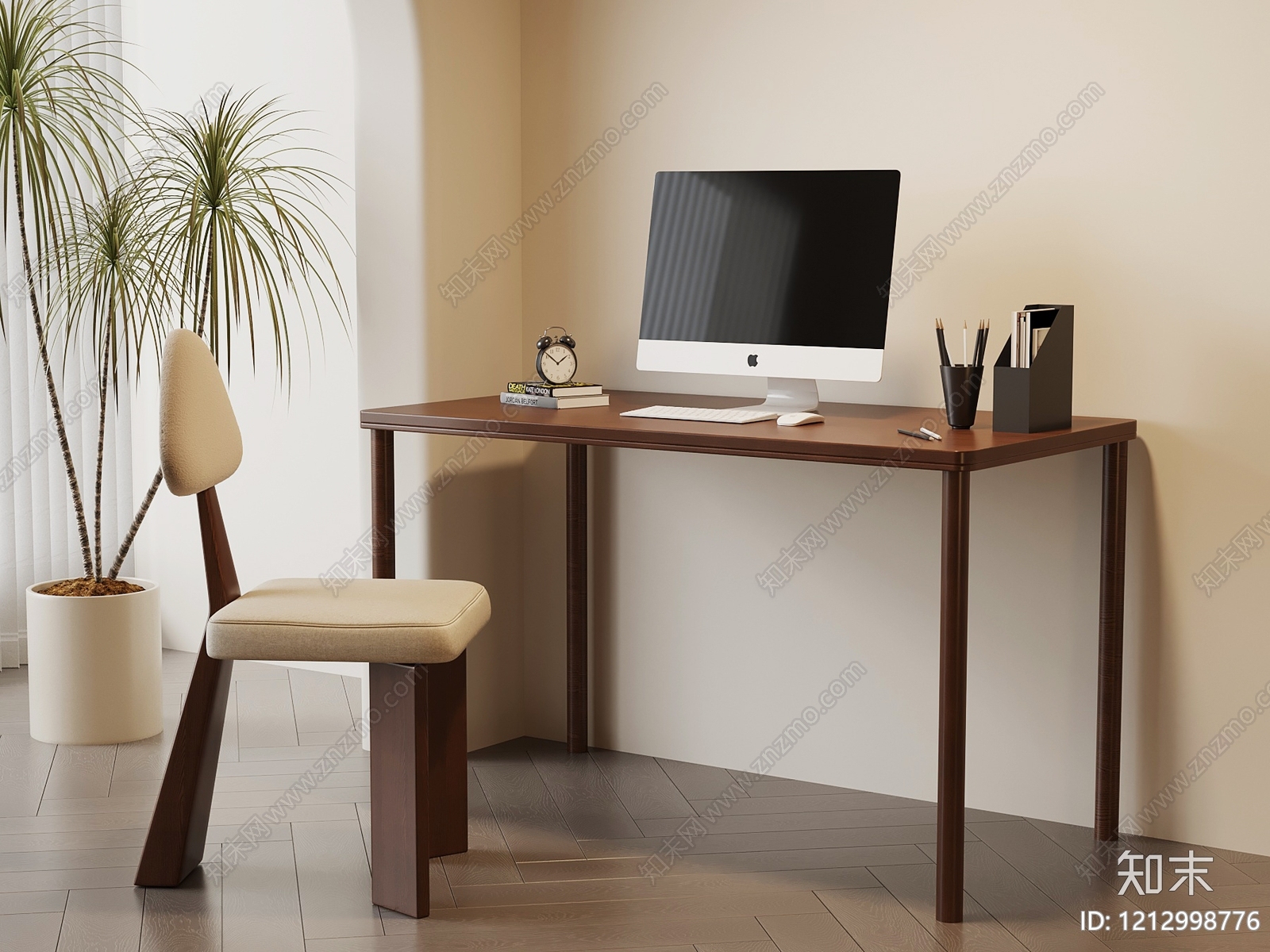 奶油风书桌3D模型下载【ID:1212998776】