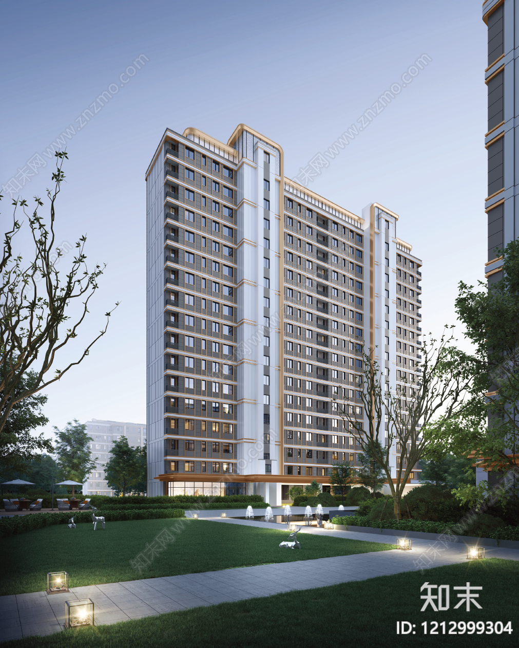 现代轻奢高层住宅SU模型下载【ID:1212999304】