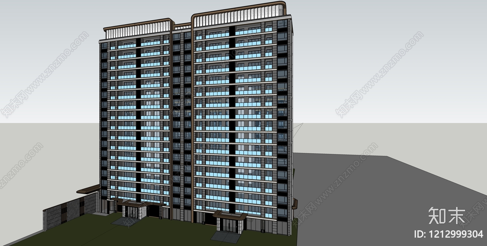 现代轻奢高层住宅SU模型下载【ID:1212999304】