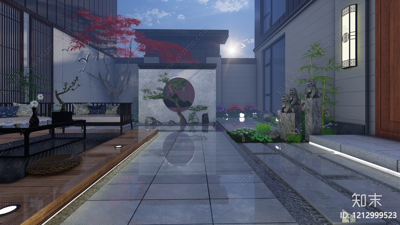新中式别墅庭院SU模型下载【ID:1212999523】