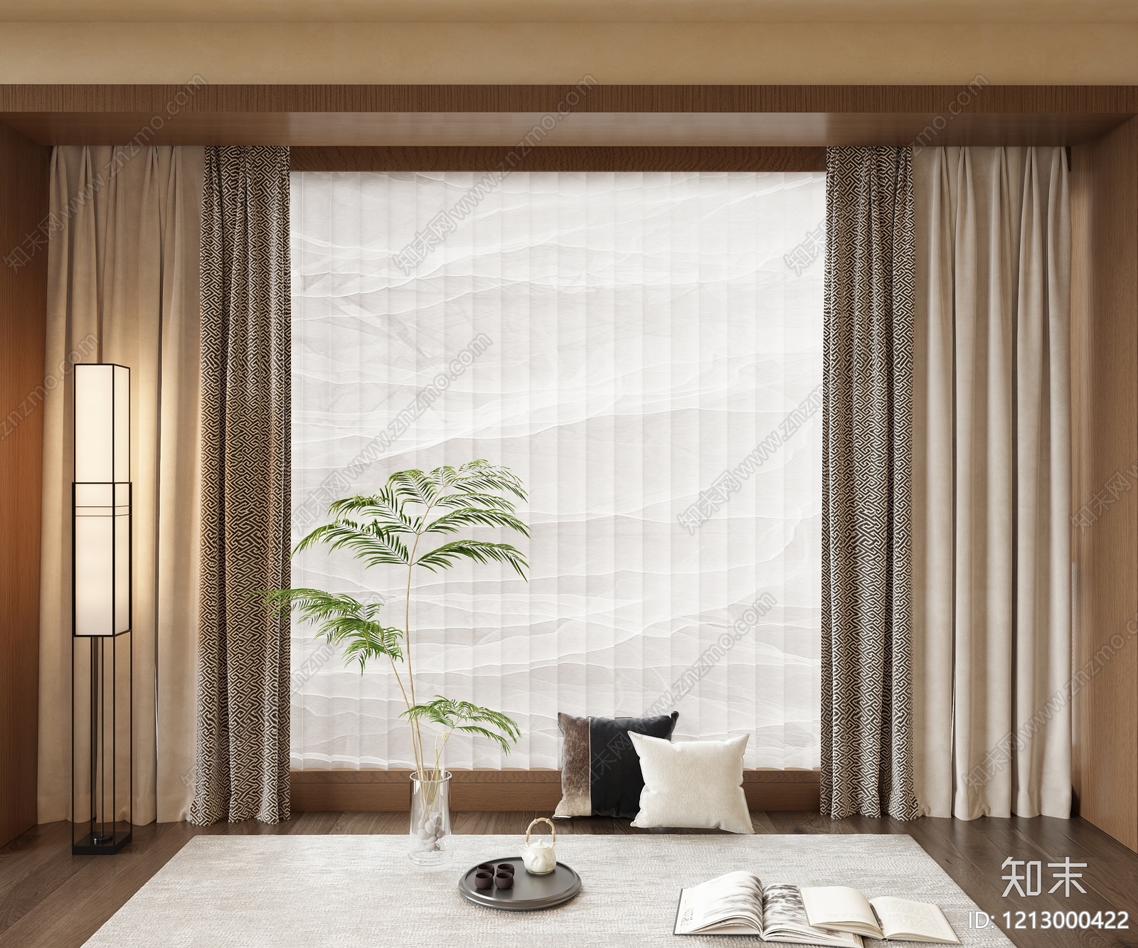 新中式窗帘SU模型下载【ID:1213000422】