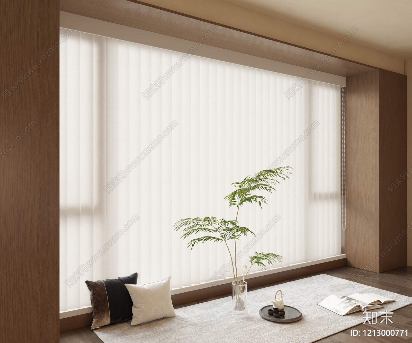 日式禅意窗帘SU模型下载【ID:1213000771】