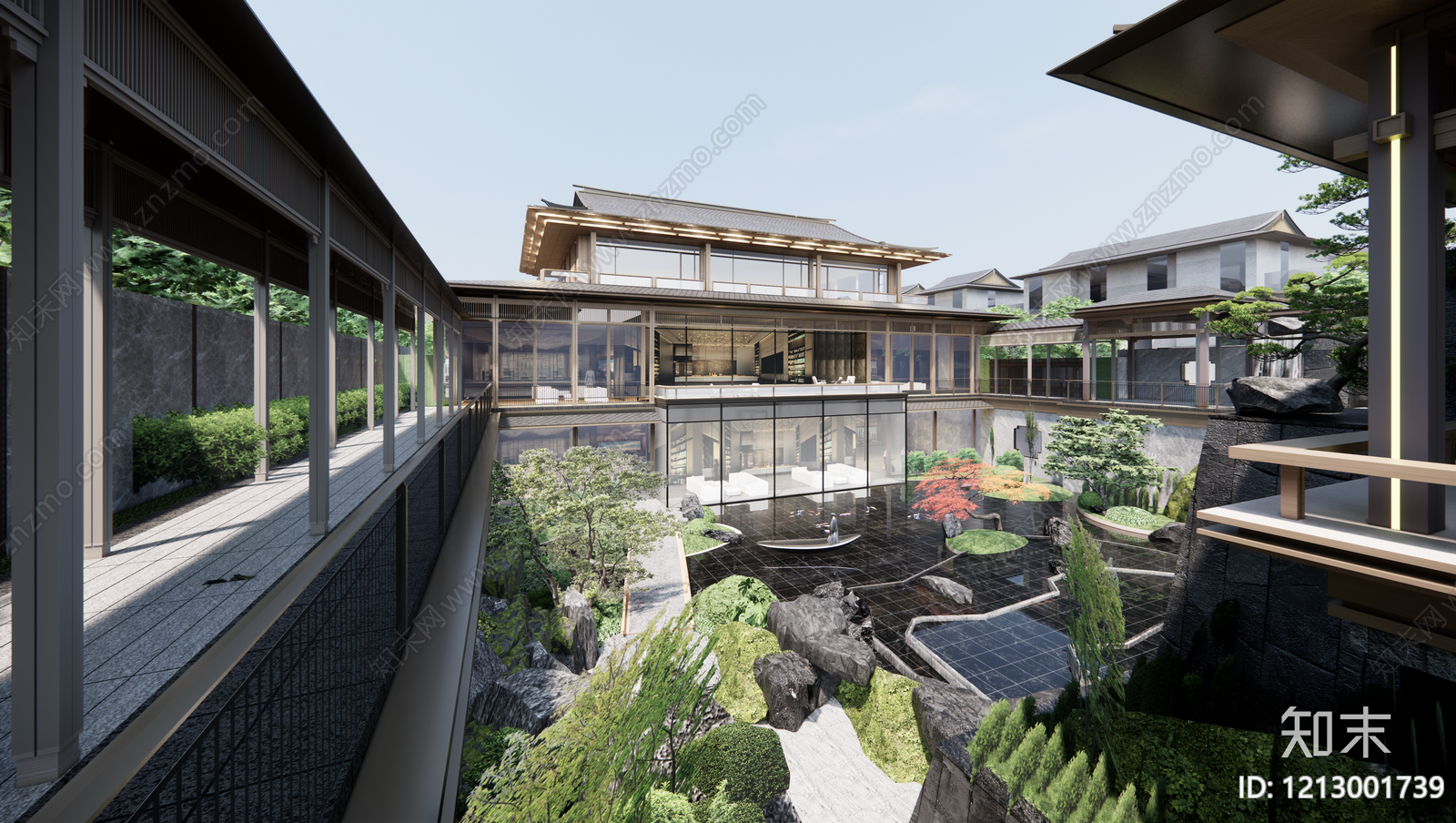 新中式售楼处建筑SU模型下载【ID:1213001739】