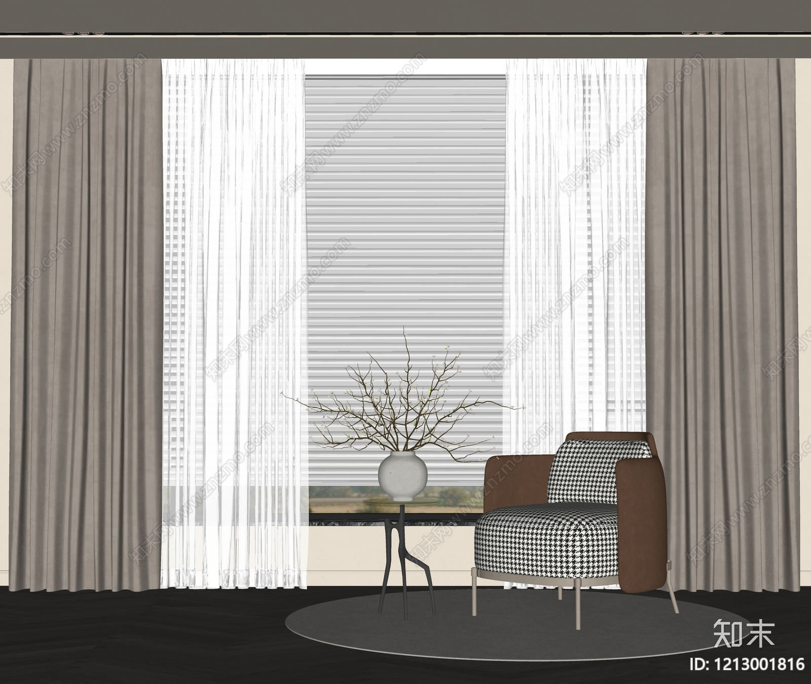 现代简约窗帘SU模型下载【ID:1213001816】