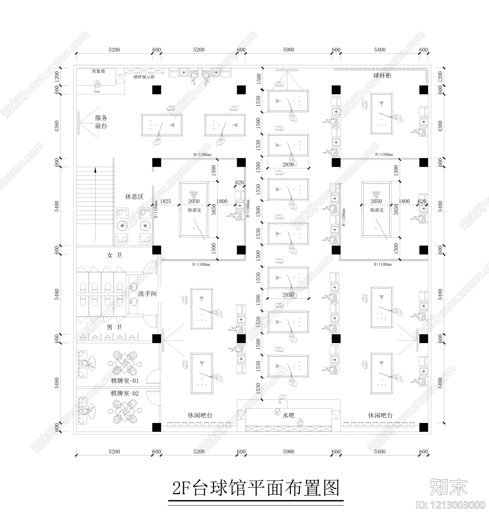 现代台球厅施工图下载【ID:1213003000】