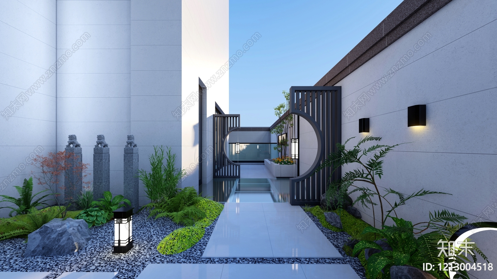 新中式别墅庭院SU模型下载【ID:1213004518】