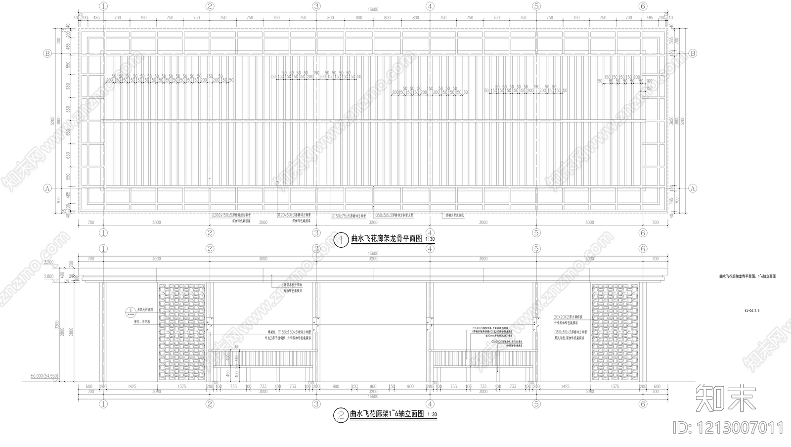现代廊架施工图下载【ID:1213007011】