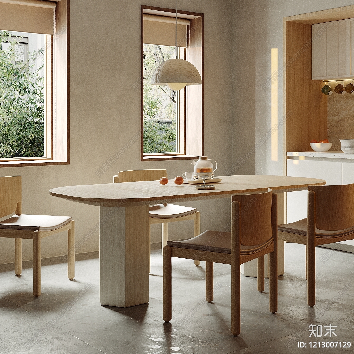 原木风餐桌3D模型下载【ID:1213007129】