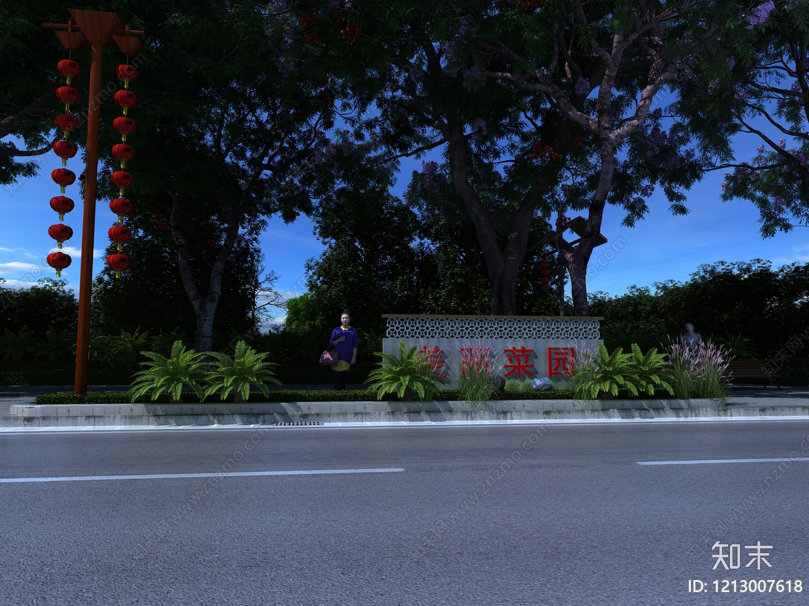 新中式景观床头背景墙3D模型下载【ID:1213007618】