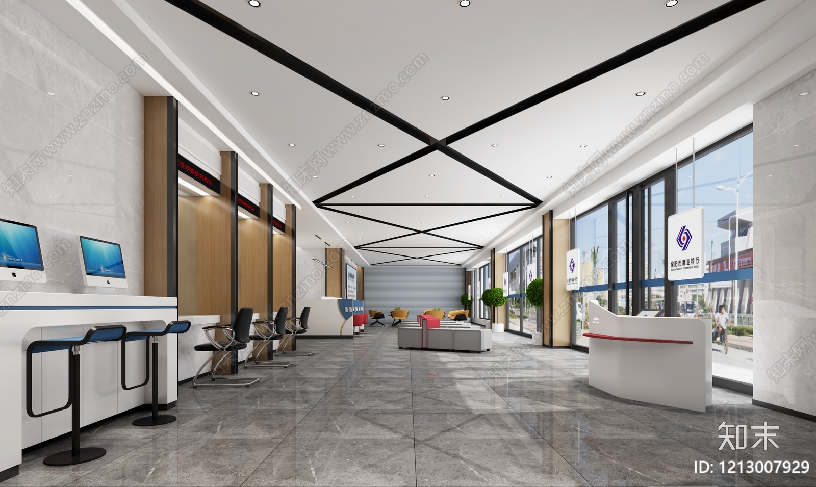 现代简约银行3D模型下载【ID:1213007929】