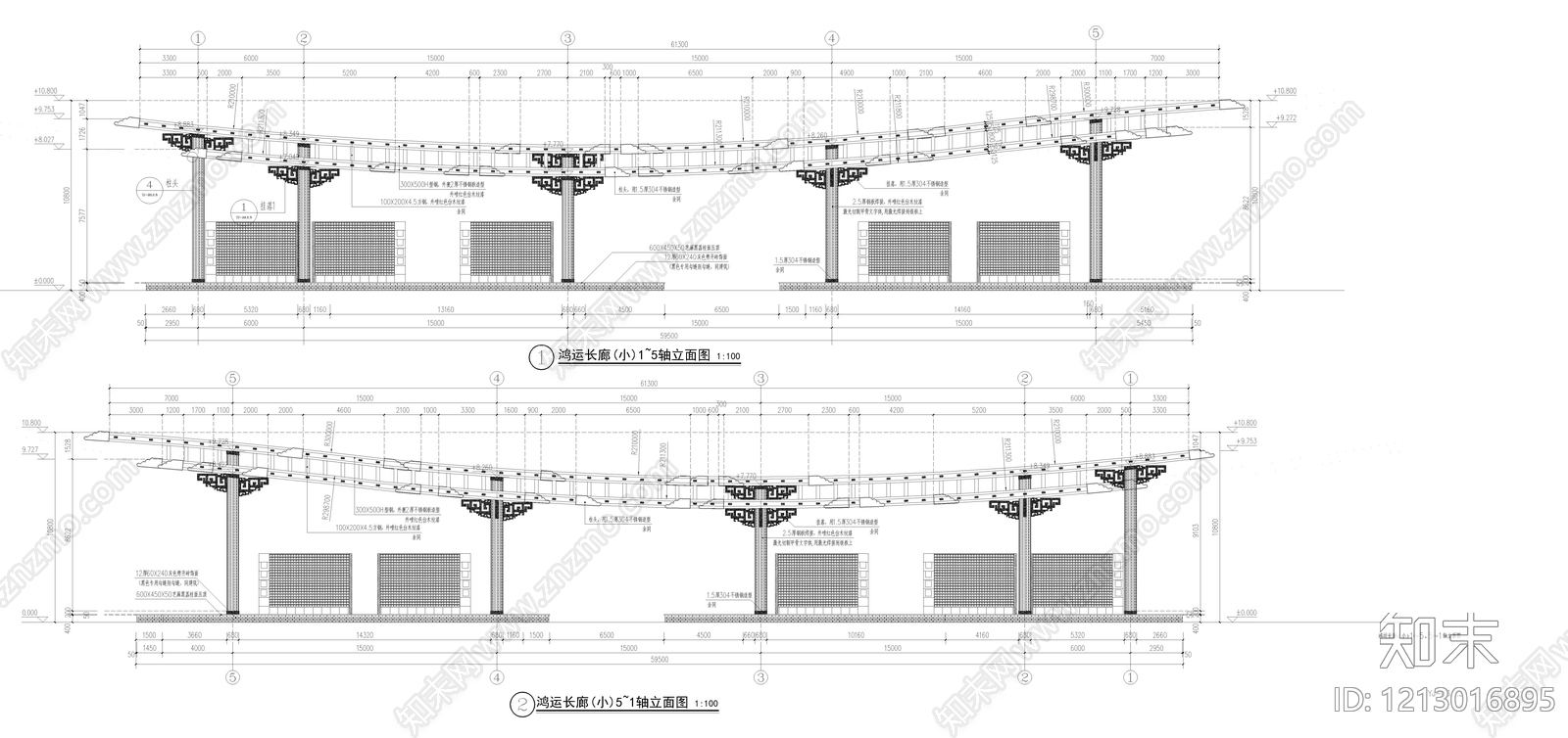 现代廊架施工图下载【ID:1213016895】