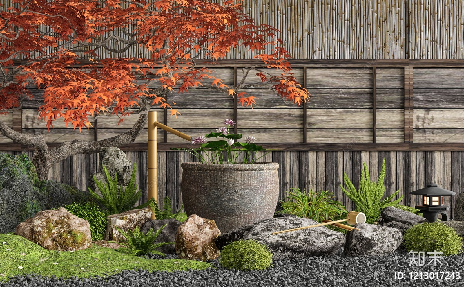 日式禅意其他水景设施3D模型下载【ID:1213017243】
