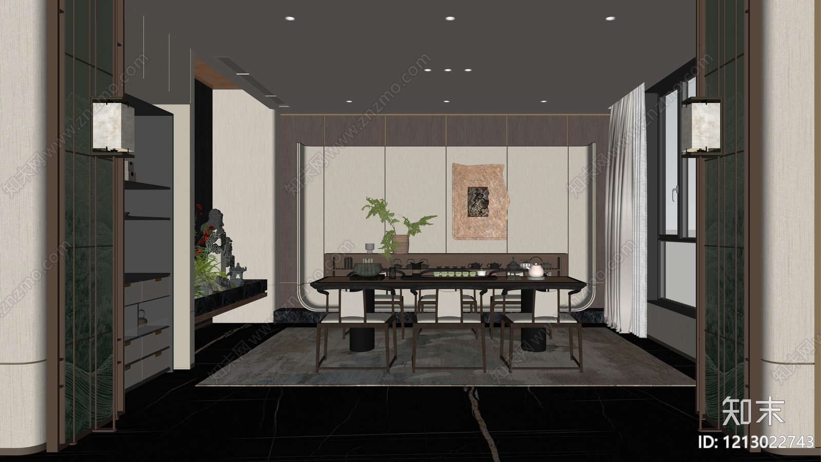 新中式茶室SU模型下载【ID:1213022743】
