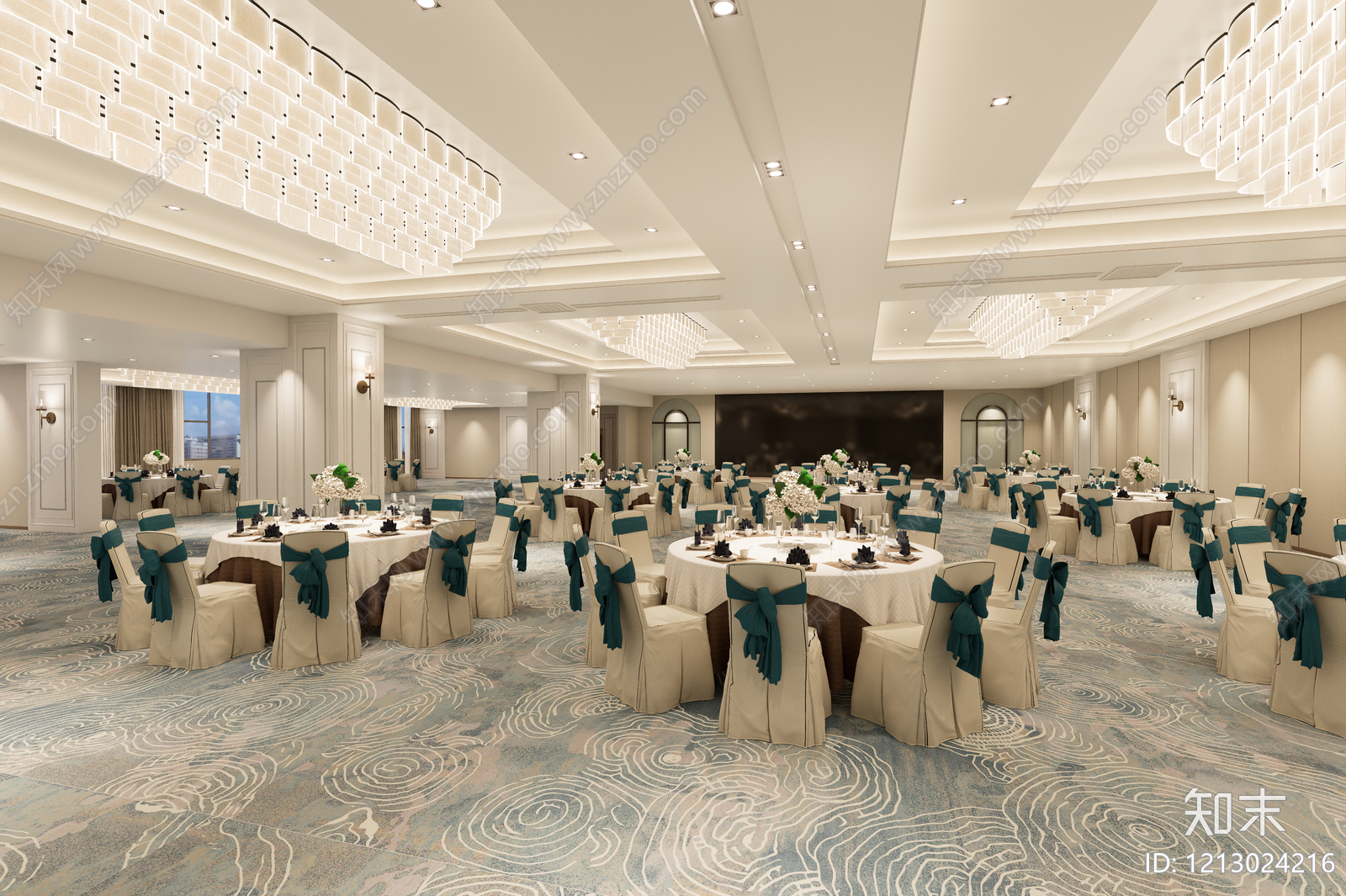 现代轻奢宴会厅SU模型下载【ID:1213024216】
