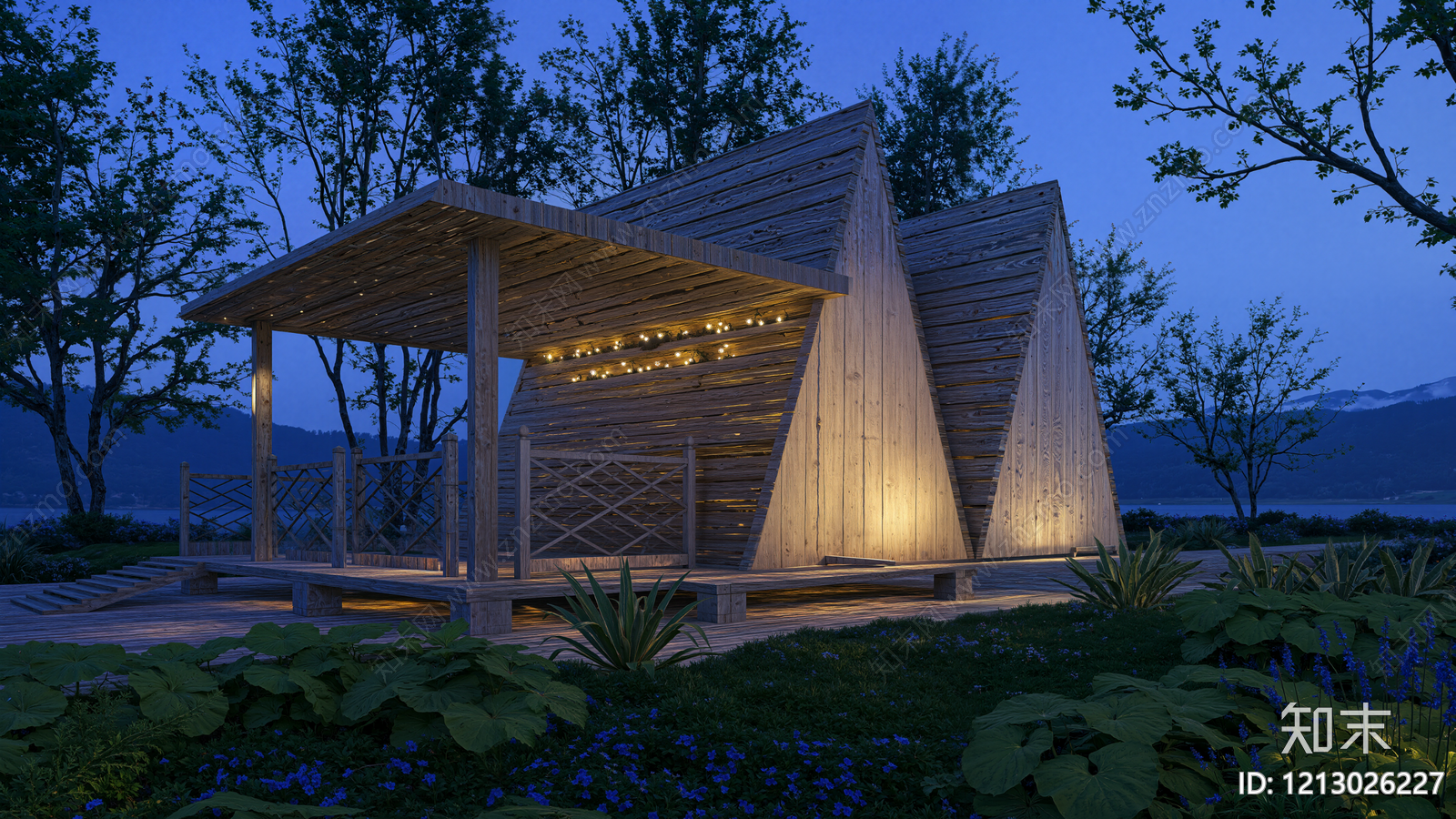 日式原木民宿建筑SU模型下载【ID:1213026227】