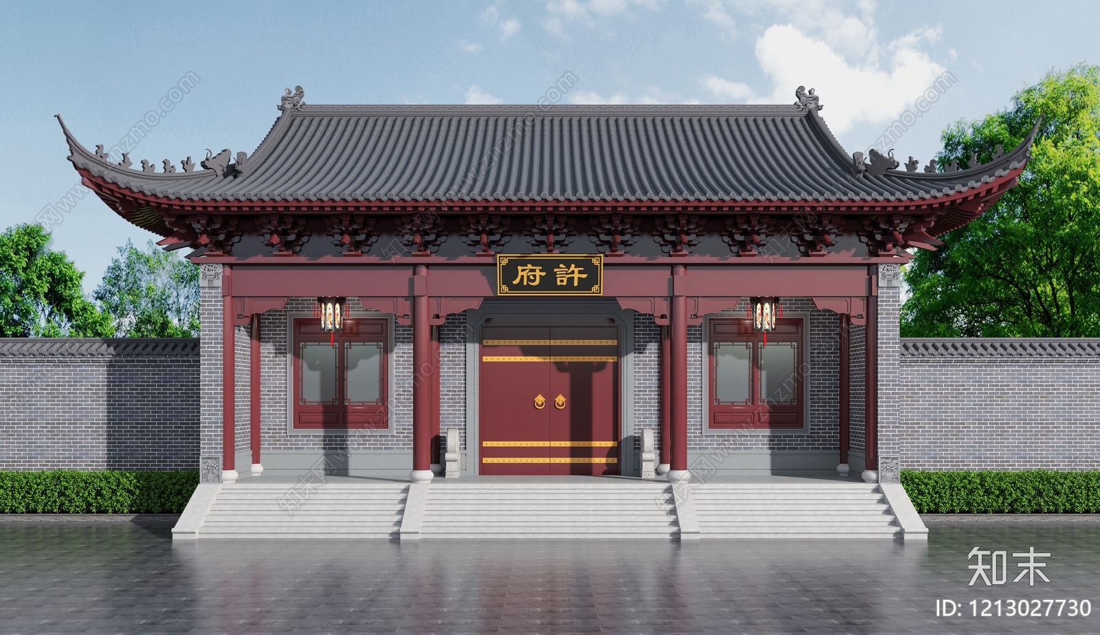 新中式古建筑SU模型下载【ID:1213027730】