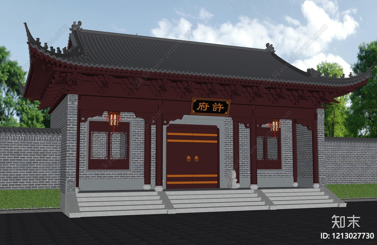 新中式古建筑SU模型下载【ID:1213027730】