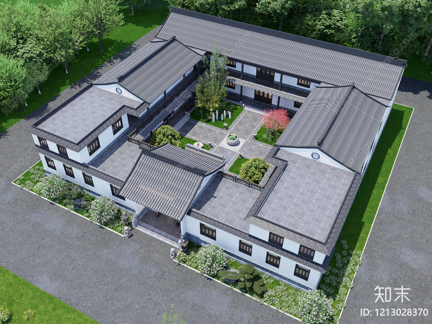 新中式四合院SU模型下载【ID:1213028370】