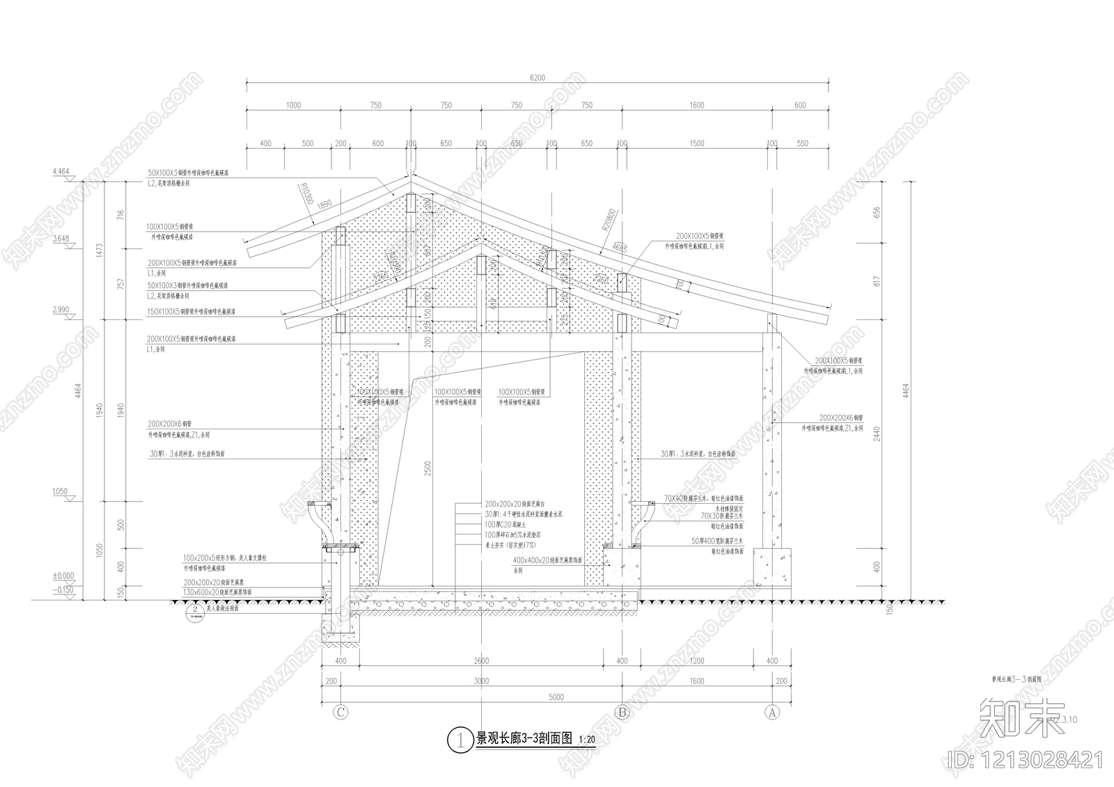 现代中式廊架施工图下载【ID:1213028421】