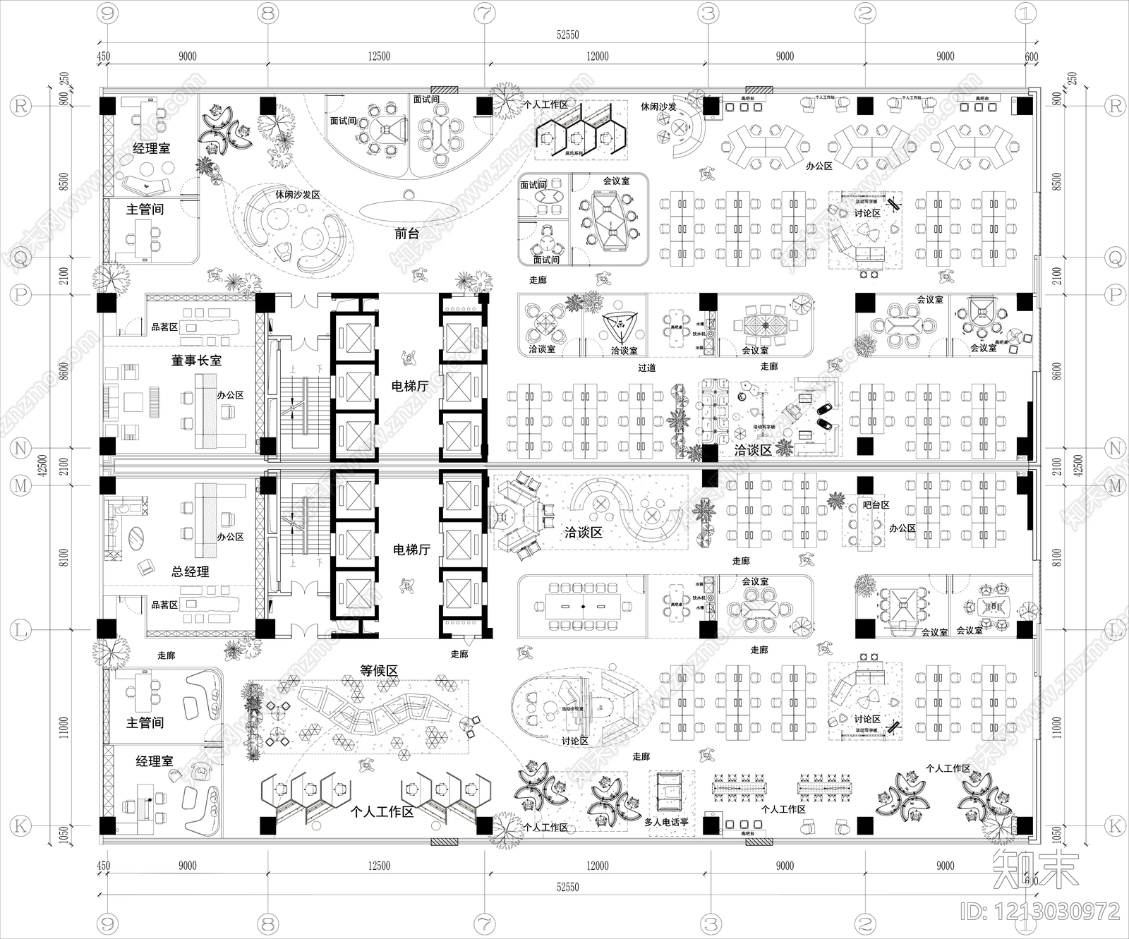 极简整体办公空间施工图下载【ID:1213030972】