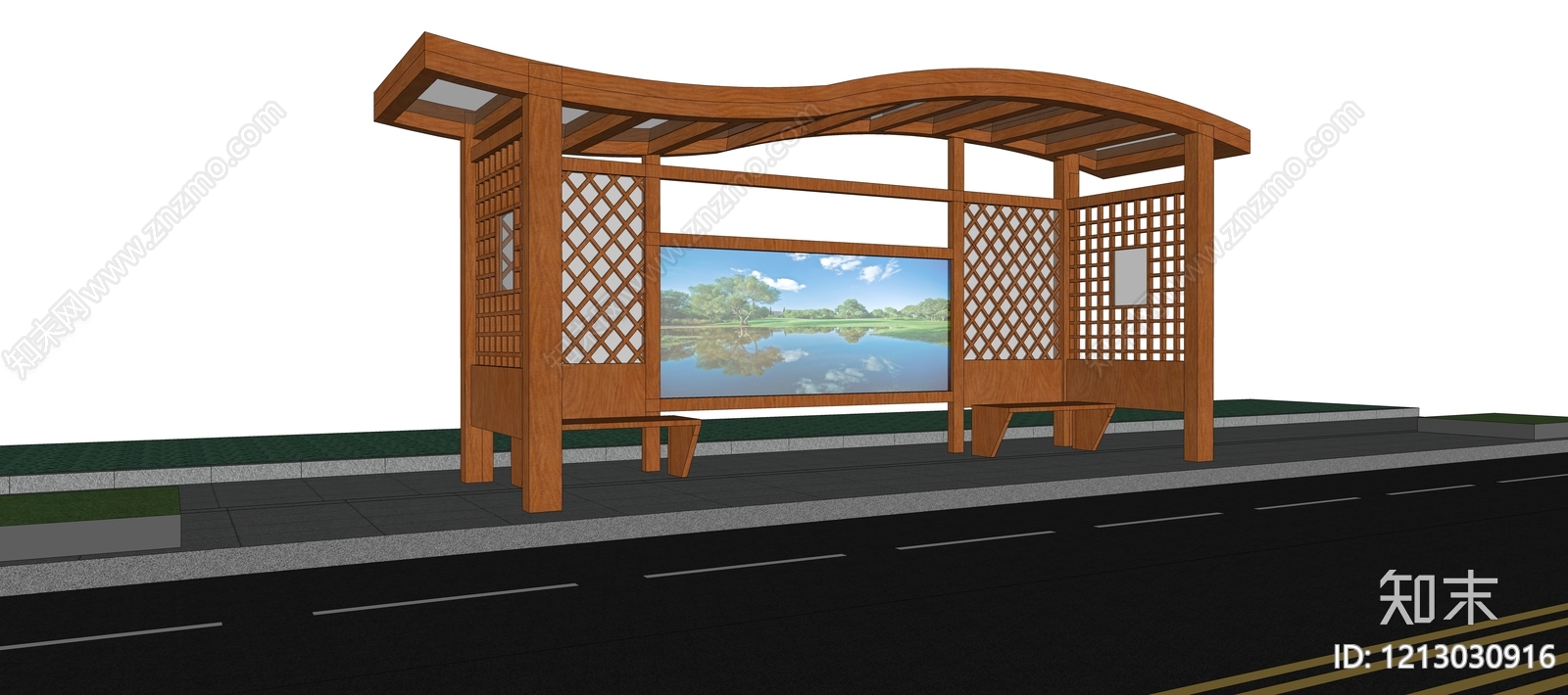 新中式公交站台SU模型下载【ID:1213030916】