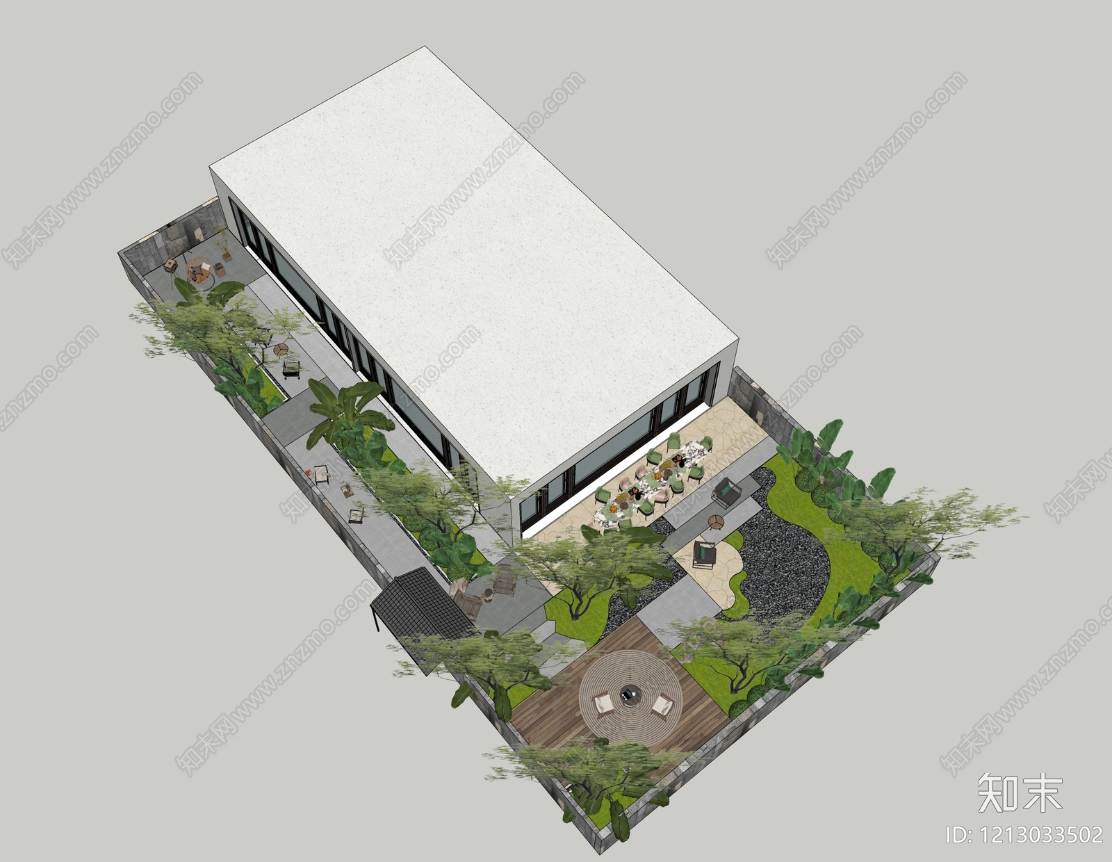 新中式别墅庭院SU模型下载【ID:1213033502】