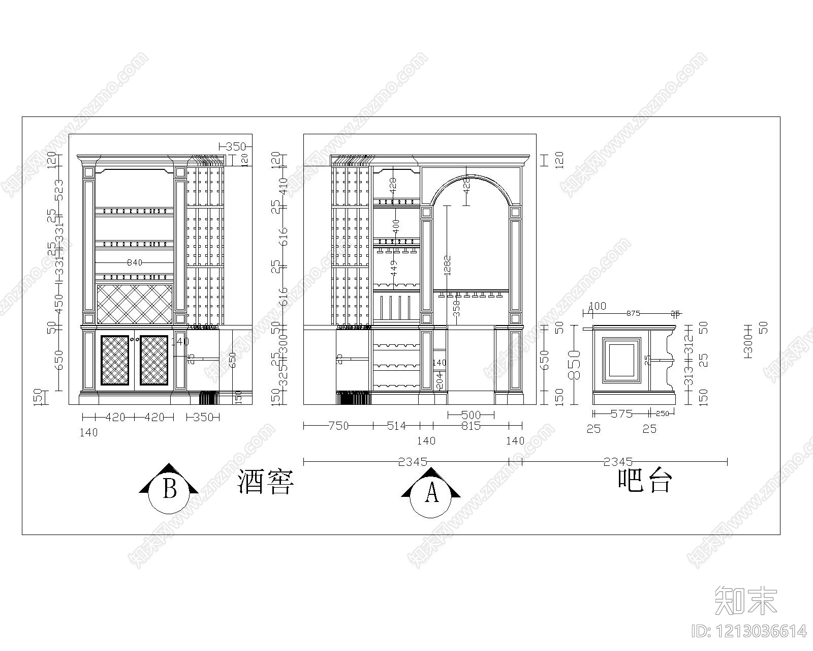 简欧酒窖施工图下载【ID:1213036614】