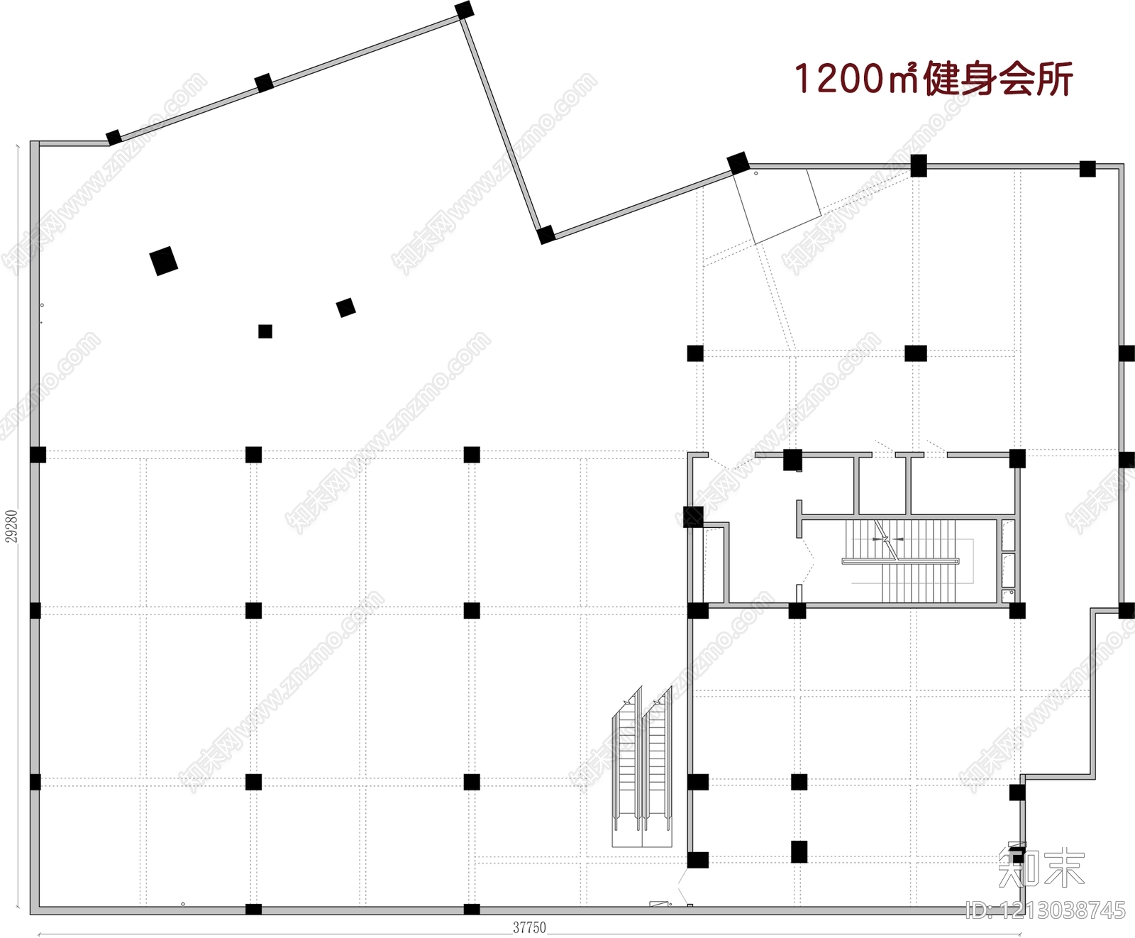 现代健身房cad施工图下载【ID:1213038745】