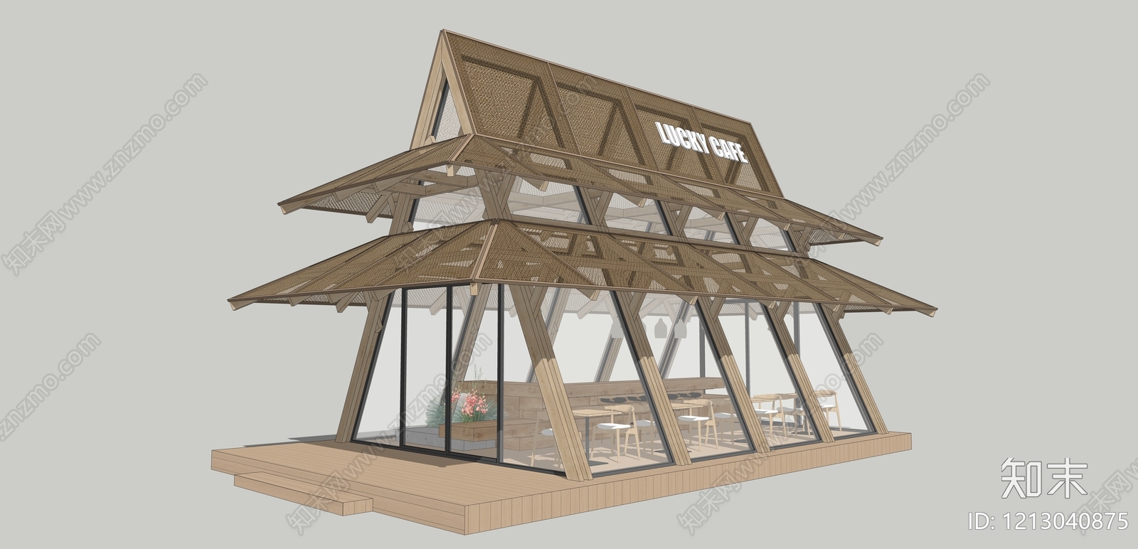 日式餐饮建筑SU模型下载【ID:1213040875】