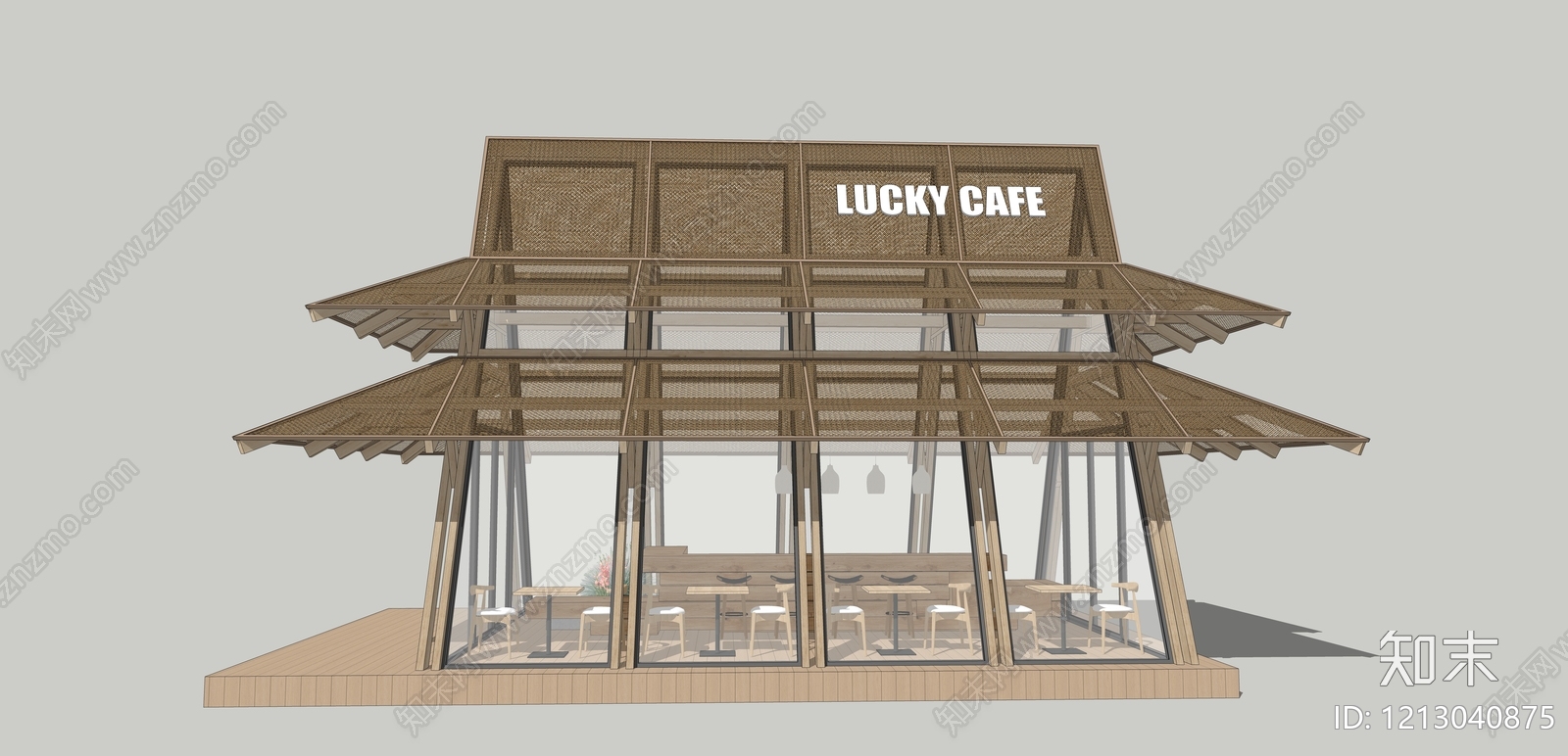 日式餐饮建筑SU模型下载【ID:1213040875】