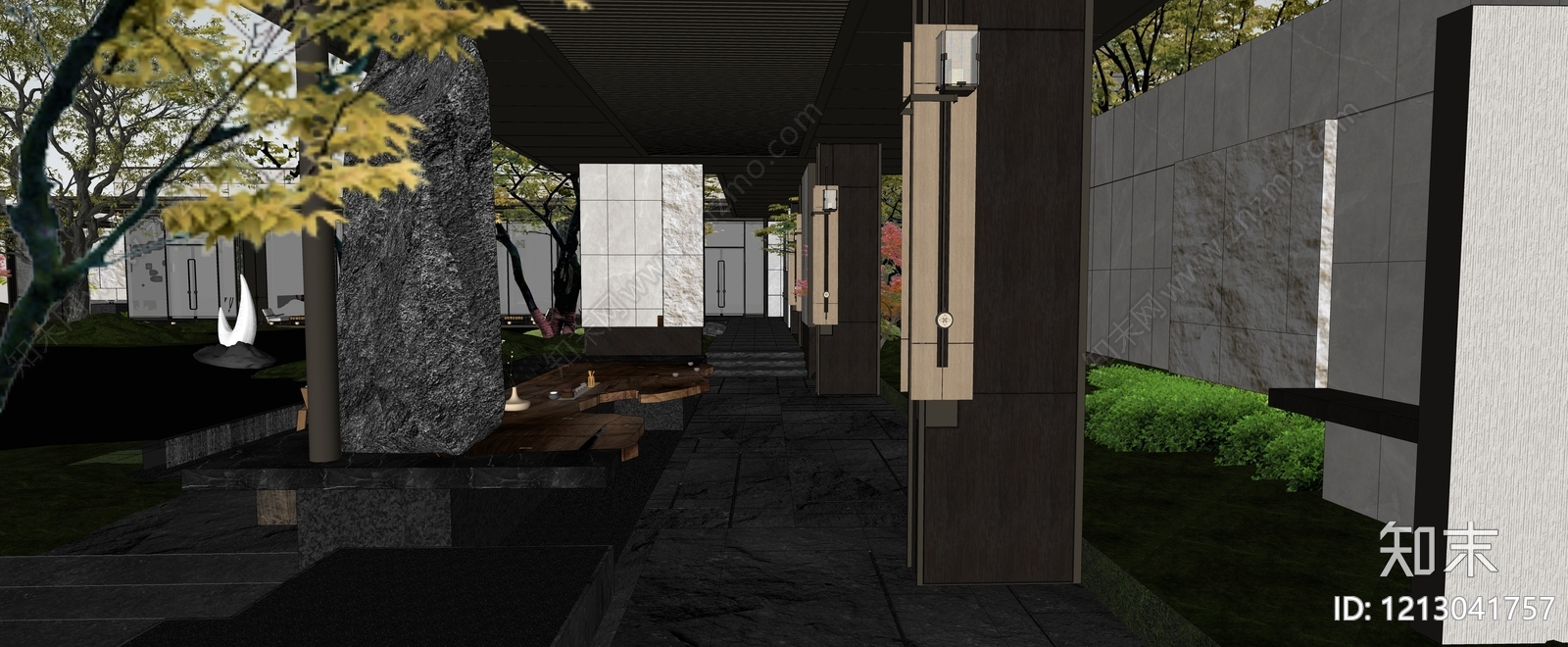 新中式小区景观SU模型下载【ID:1213041757】