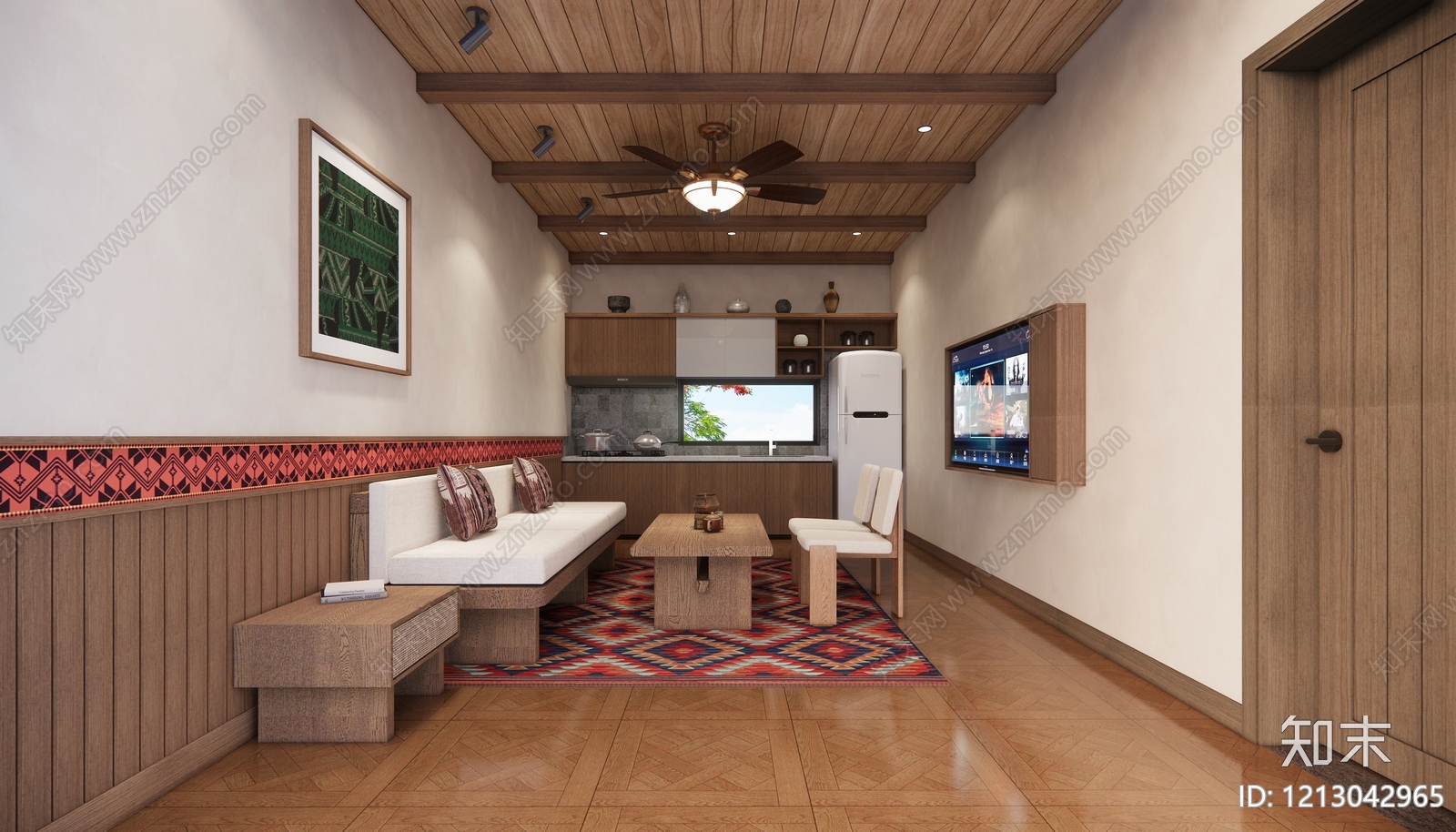 民族风小户型客厅SU模型下载【ID:1213042965】