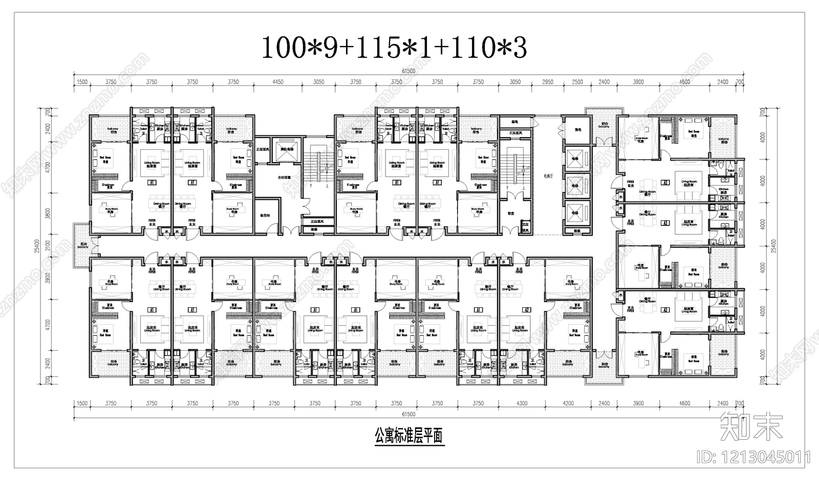 公寓建筑cad施工图下载【ID:1213045011】