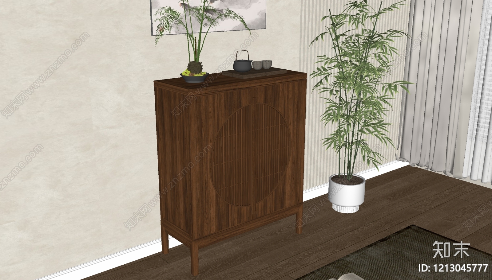 新中式玄关柜SU模型下载【ID:1213045777】