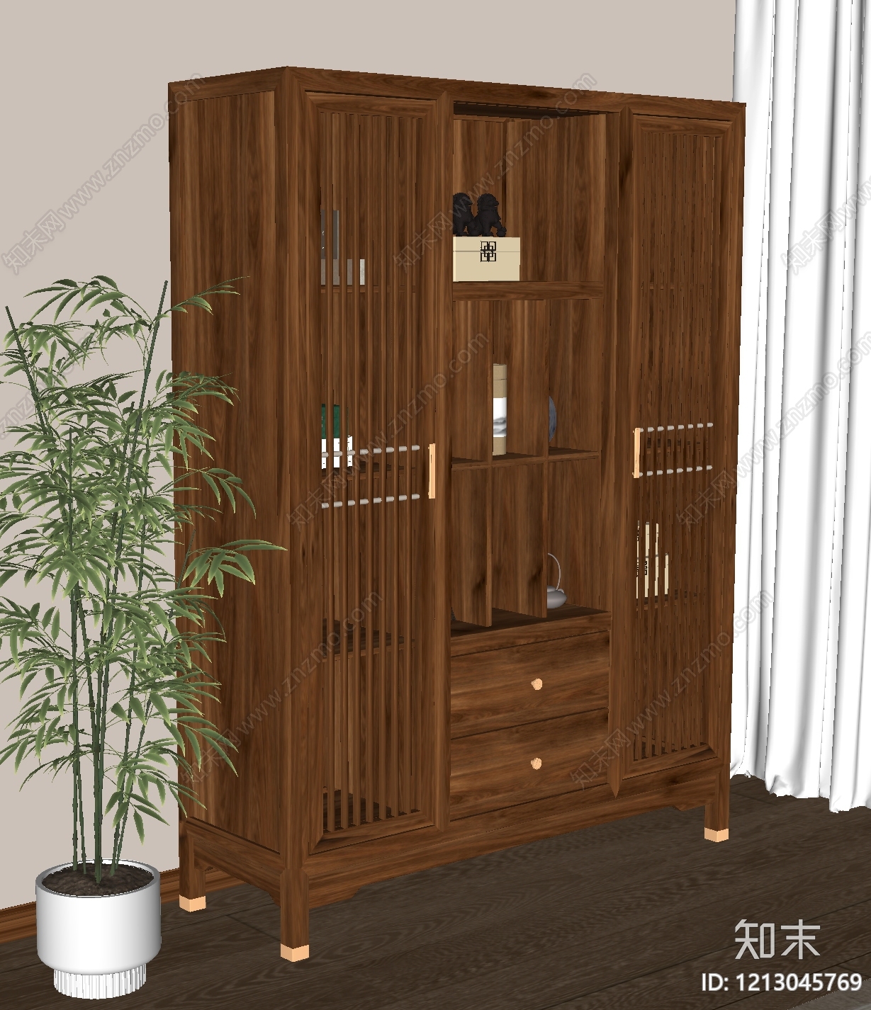 新中式储物柜SU模型下载【ID:1213045769】