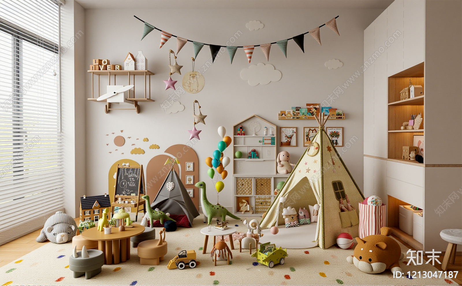 奶油风儿童玩具房SU模型下载【ID:1213047187】