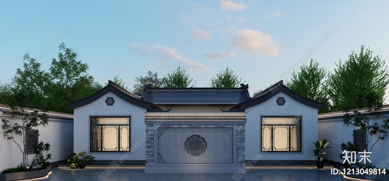 新中式四合院SU模型下载【ID:1213049814】