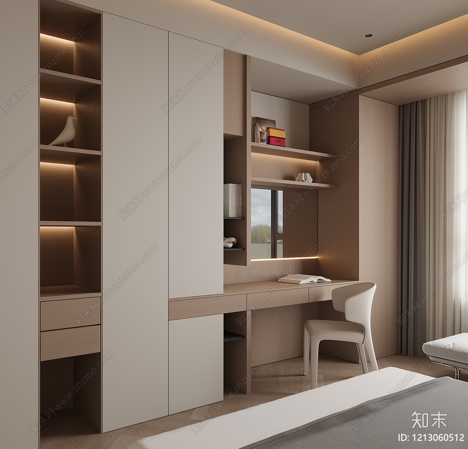 奶油风书桌3D模型下载【ID:1213060512】