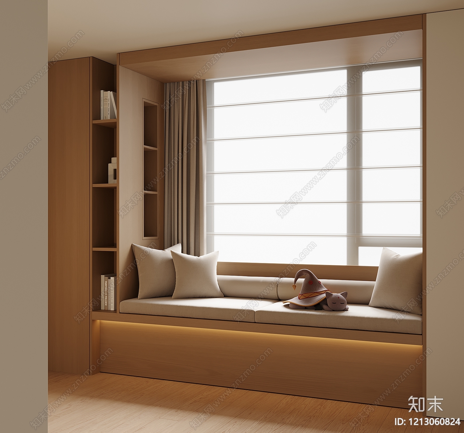 原木风飘窗柜3D模型下载【ID:1213060824】