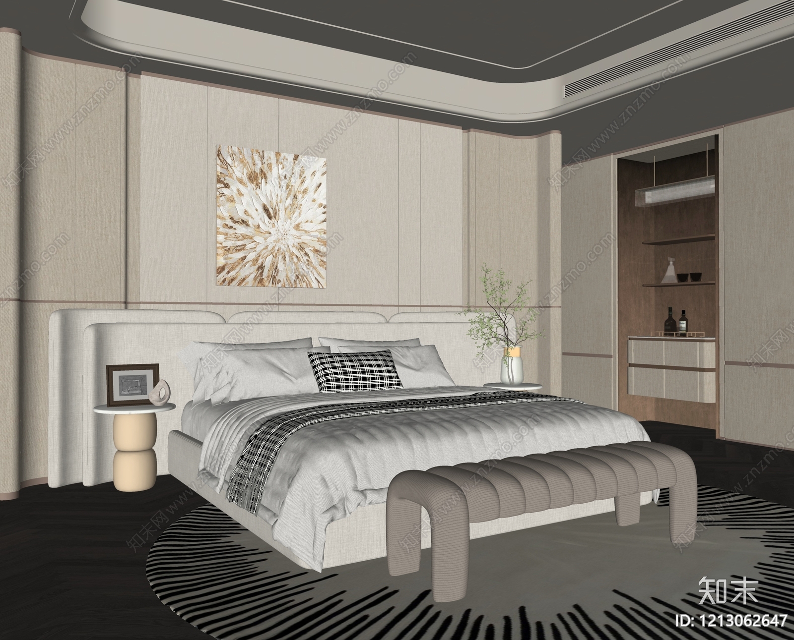 轻奢家居卧室SU模型下载【ID:1213062647】