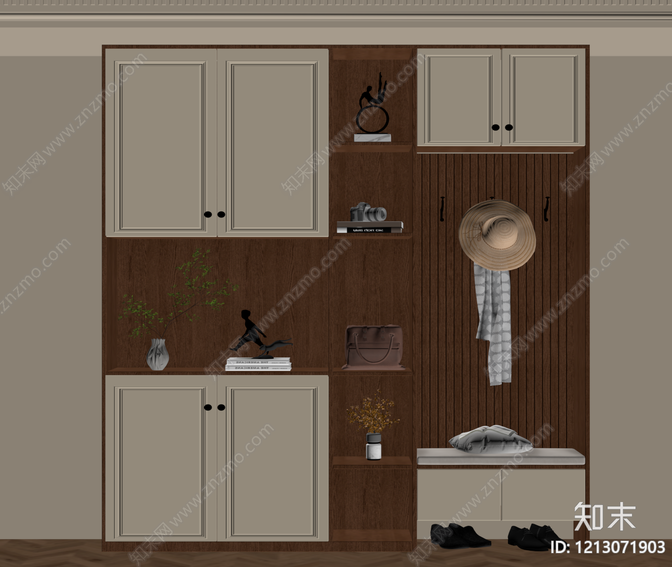 奶油风玄关柜SU模型下载【ID:1213071903】